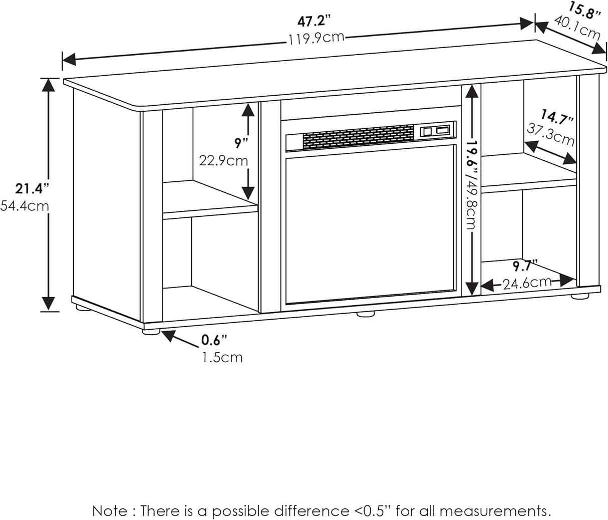 Soporte para TV con chimenea y almacenamiento, Jensen