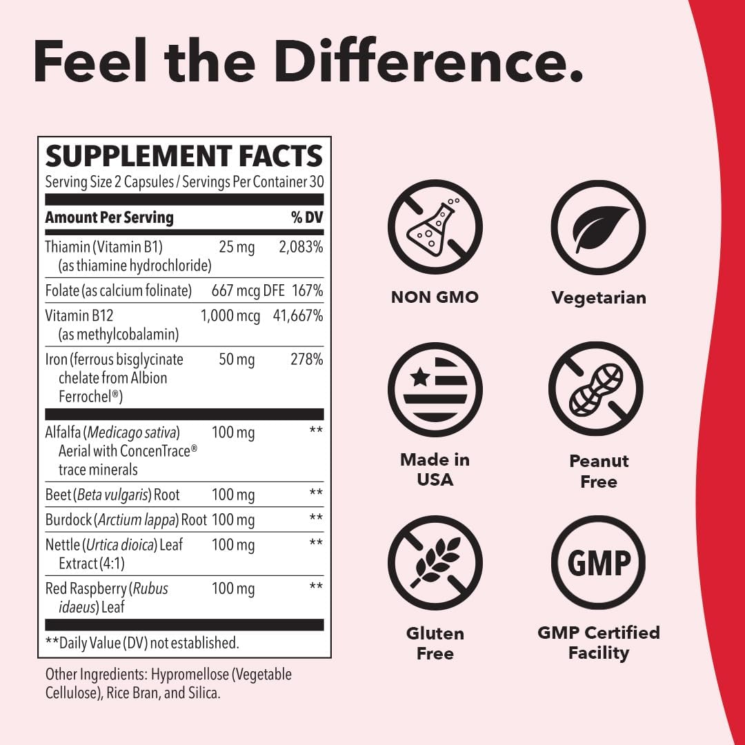 Suplemento de hierro LifeSeasons Blood Nourish-R, Apoyo a la anemia, 60 cápsulas