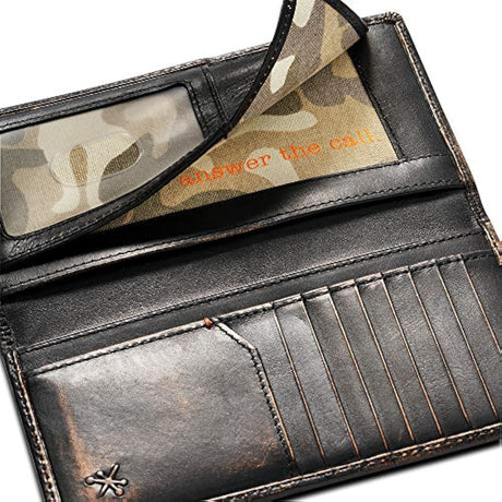 Cartera larga de piel de grano completo con acabado quemado