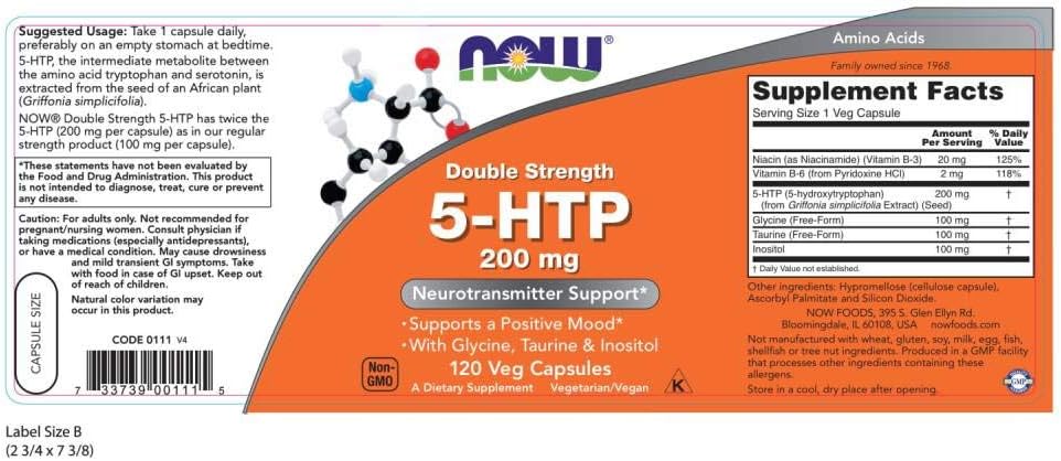 Suplemento 5-HTP 200 mg, Now Foods, 120 VegCaps, 5-HTP