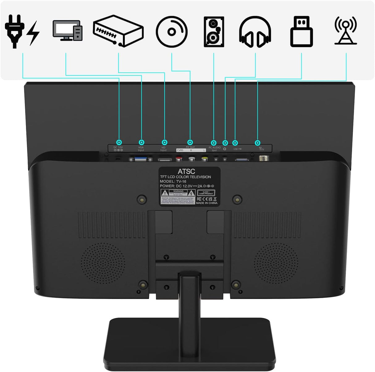 TV 15.6 FHD IPS 1080P con Antena y Tuner Digital ATSC