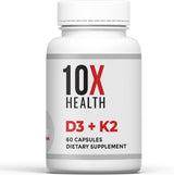 Suplemento D3 K2 10X Health - 125 mcg D3, 90 mcg K2 - 60 cápsulas