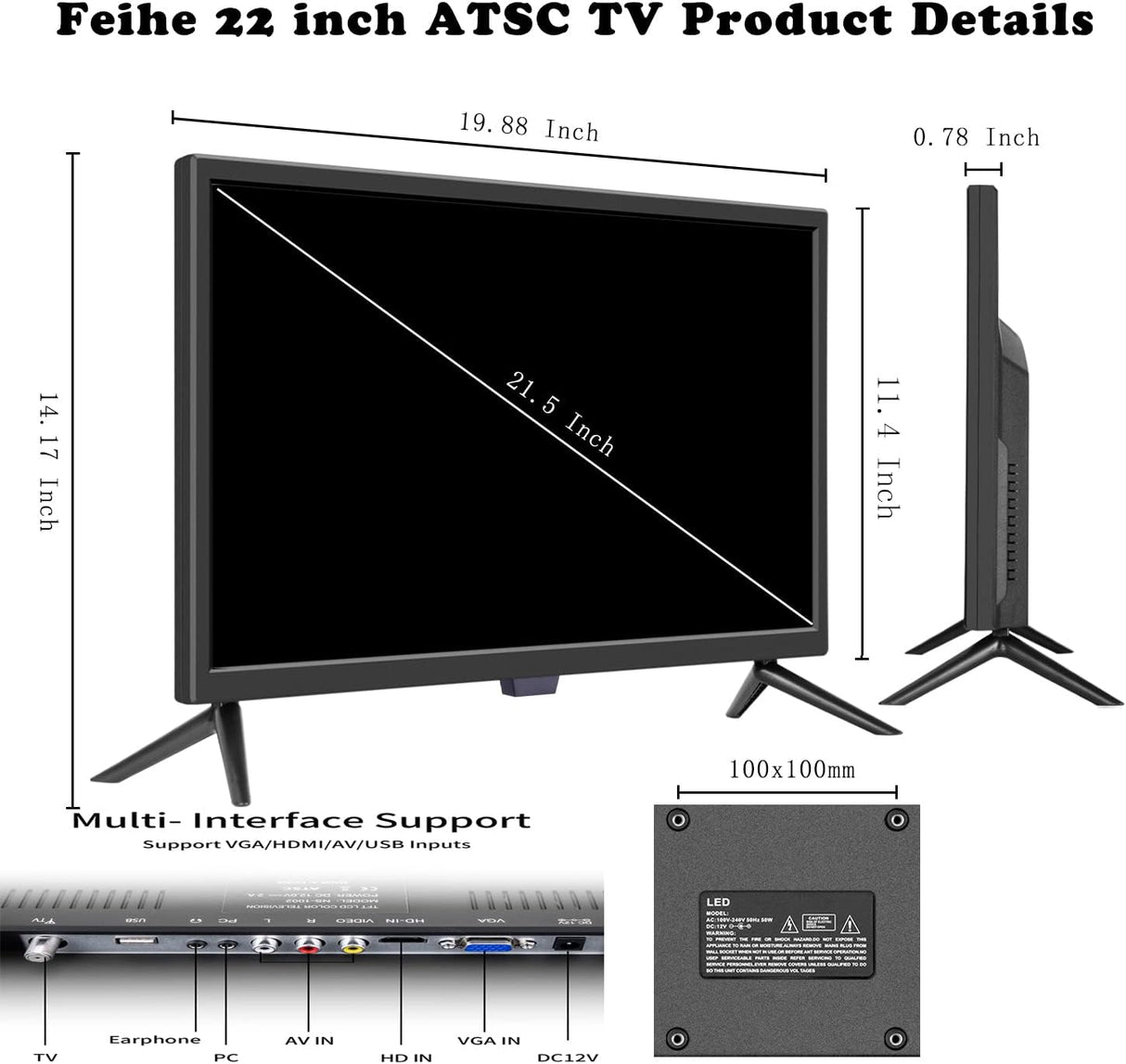 TV 22 1080p LED, Pantalla Plana, HDMI/VGA/RCA/USB, Sin DVD