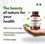 Suplemento Orgánico Ashwagandha 300mg, 100 Cápsulas