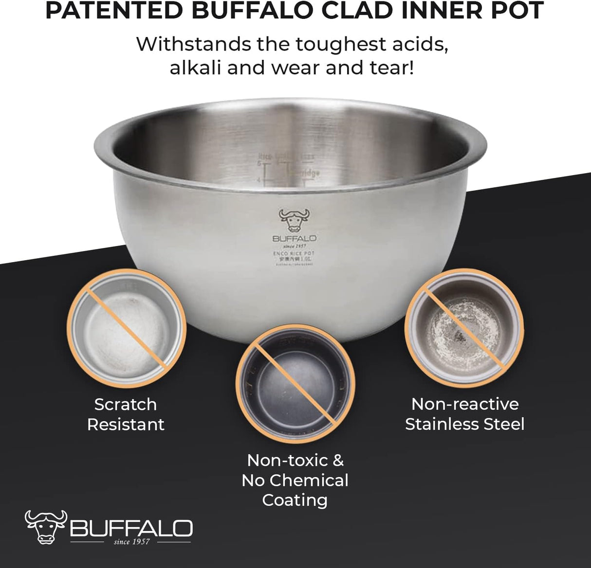 Olla arrocera Buffalo White IH, 1 L, 5 tazas, Inducción