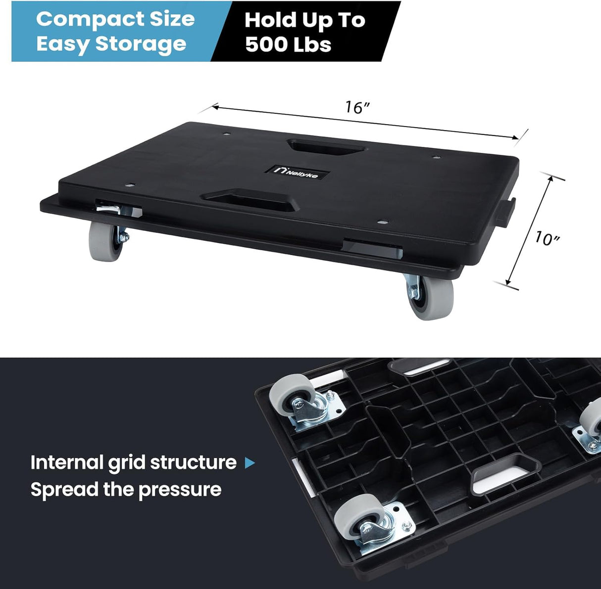 Dolly Móvil Nellyke, Capacidad 500LBS, 2 Piezas, 16''x10