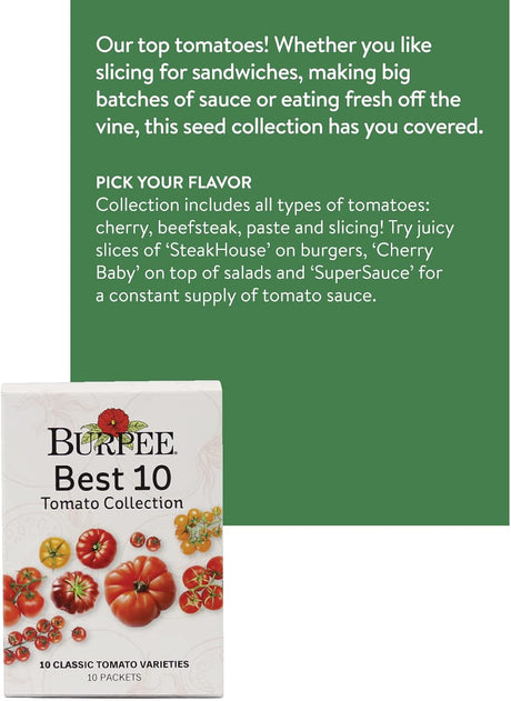 Semillas de Tomate No GMO Burpee, 10 Mejores para Jardín