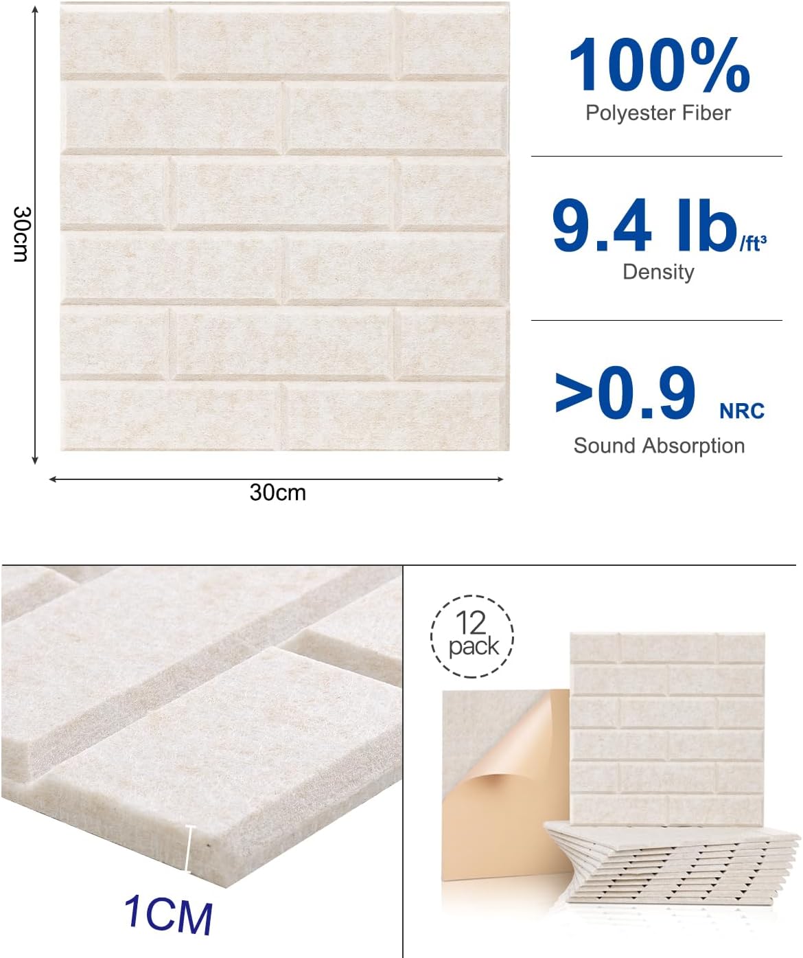 Paneles Acústicos Autoadhesivos 12 Piezas 12x12x0.4