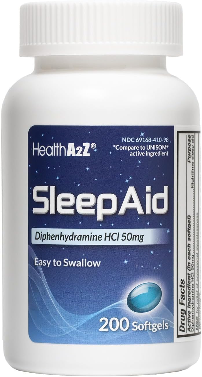 Suplemento para dormir HealthA2Z® con Diphenhydramina 50mg 200 cápsulas
