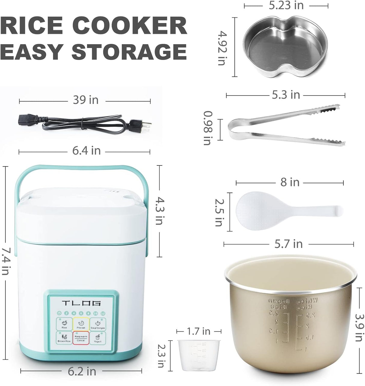 Olla arrocera TLOG 2.5 tazas, cerámica, portátil, 1.2L