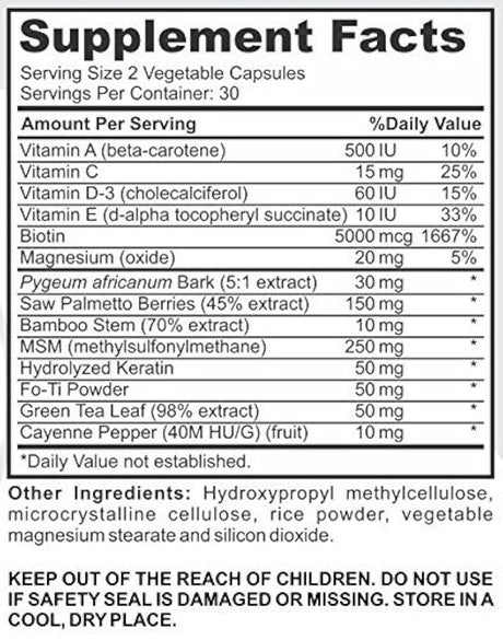 Potente Vitaminas Única de Plus de pelo, cabello con Biotina