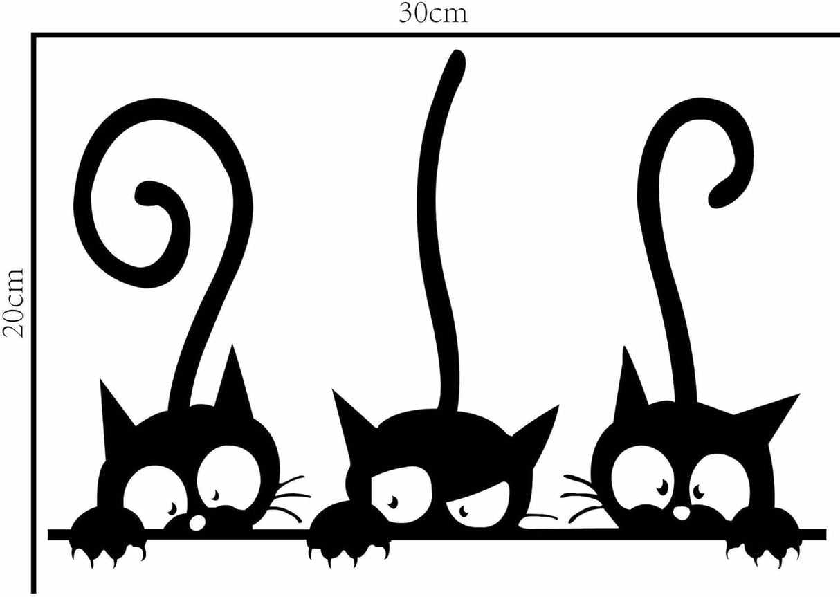 Calcomanías de arte de pared de tres gatos para dormitorio sala de estar, cafetería, calcomanías decorativas extraíbles (pequeño)