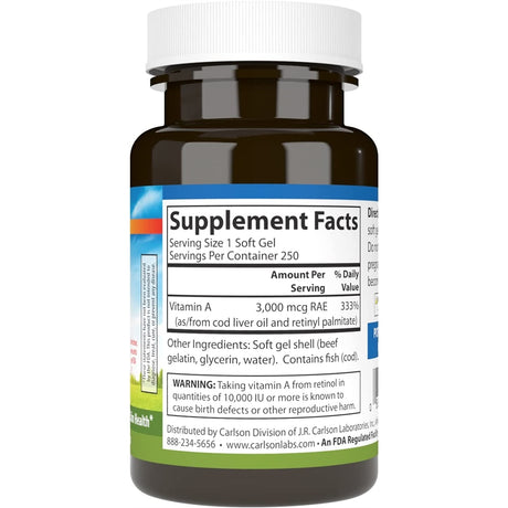 Suplementos Vitamina A 10000 UI (3000 mcg RAE) 250 cápsulas