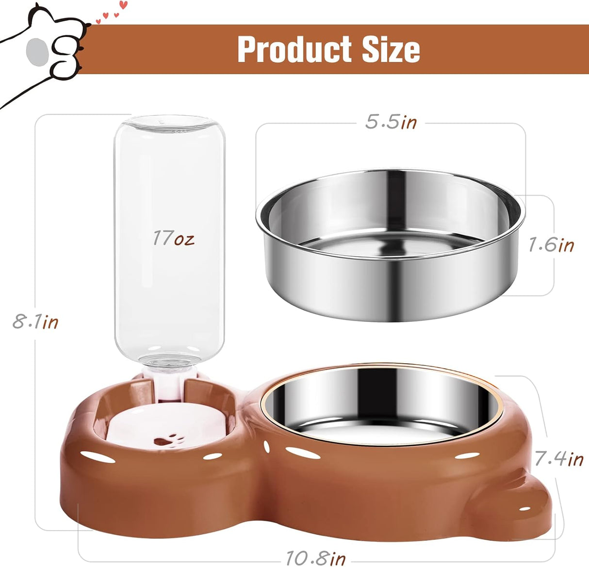 Juego de Comedero para Perros y Gatos - Con Dispensador y Acero
