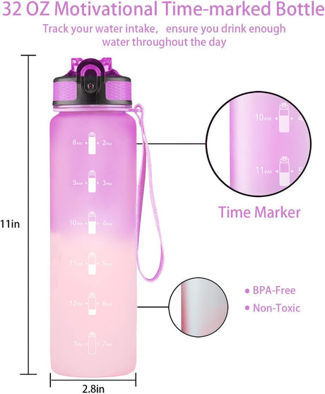 EYQ - Botella de agua con marcador de tiempo, 1 lt, correa para transporte, a prueba de fugas, Tritan sin BPA, para asegurar que bebes suficiente agua al hacer ejercicio, gimnasio, acampar y deportes