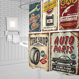 Jingjiji - Cortina de ducha para coche, estilo retro de los años 50, accesorios de coche antiguos, para reparación americana, cartel de matrícula, nostálgico, decoración de baño, cortinas de poliéster (70.0 x 68.0 in)