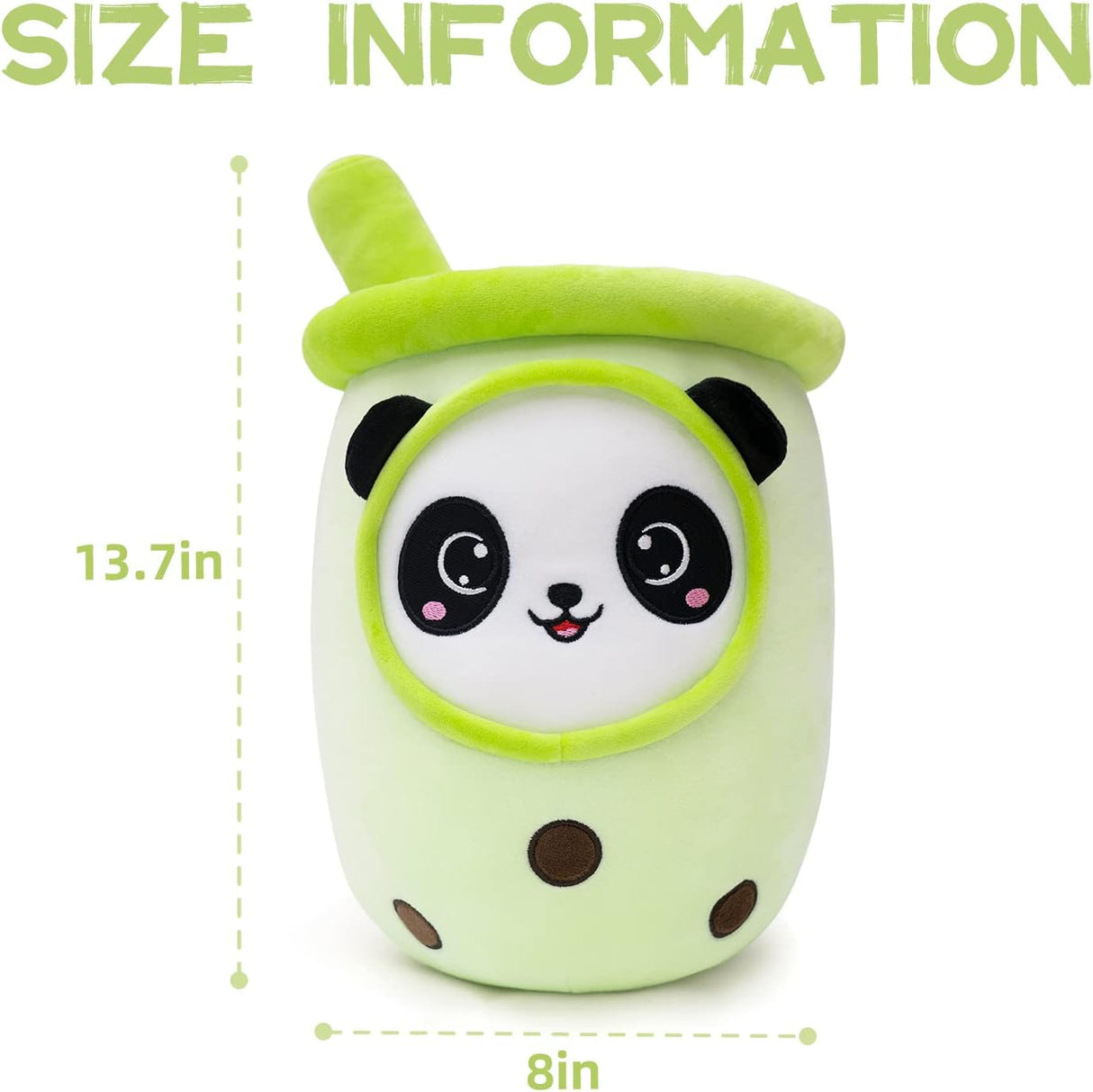 Peluche Boba con cara de panda color crema verde con pajita
