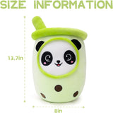 Peluche Boba con cara de panda color crema verde con pajita