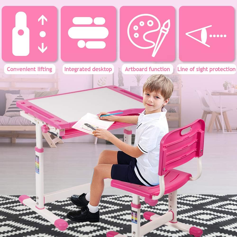 Escritorio y Silla Ajustable con Cajón para Niños