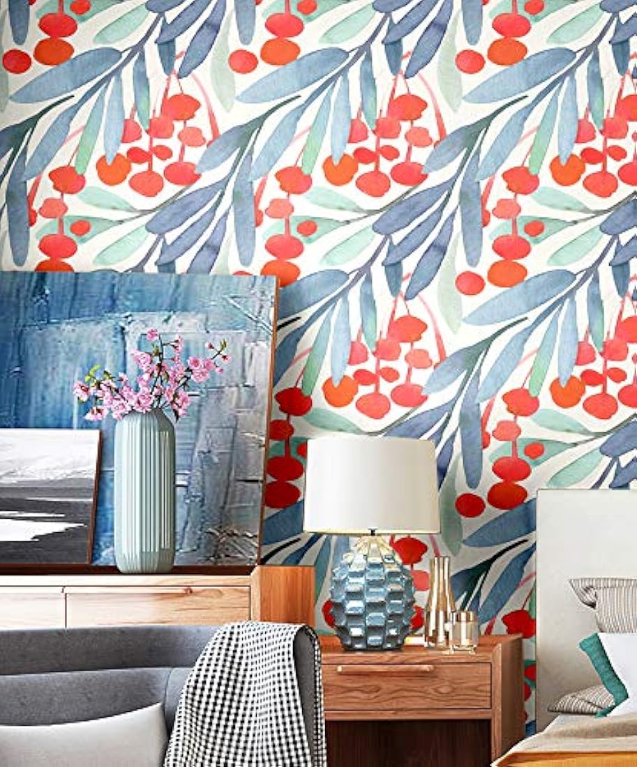 Papel pintado para pared, hojas color verde/azul (14.5pies²)