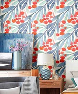 Papel pintado para pared, hojas color verde/azul (14.5pies²)