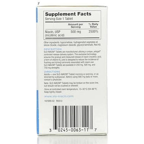 Suplemento niacin 500 mg 100 tabletas  Pack de 6