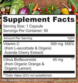 Vitamina C con acerola orgánica de cereza y bioflavonoides