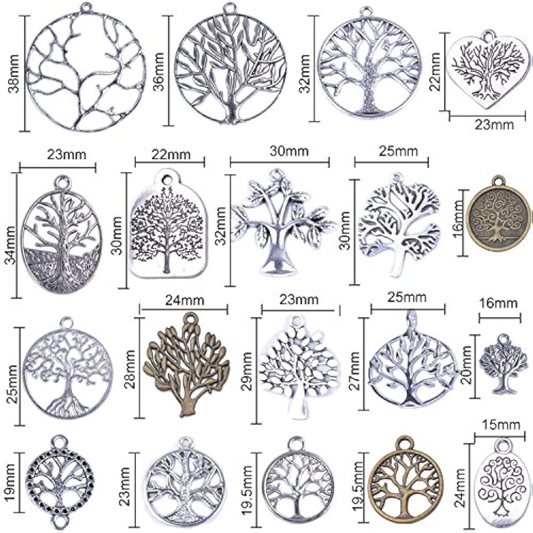 Juego de 38 colgantes con diseño de árbol