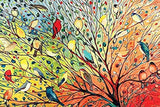 Árbol Aves por Jennifer Lommers 36 x 24 colorido arte