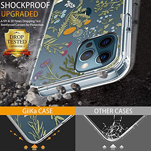 GiiKa Funda para iPhone 12 Pro Max con protector de pantalla, transparente de cuerpo completo a prueba de golpes de protección floral niñas mujeres caso duro con TPU parachoques cubierta teléfono caso para iPhone 12 Pro Max, flores verdes