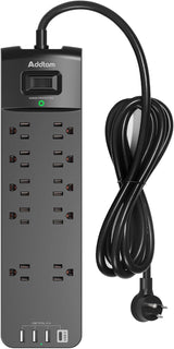 Addtam - Protector de sobretensiones con 10 salidas y 4 USB