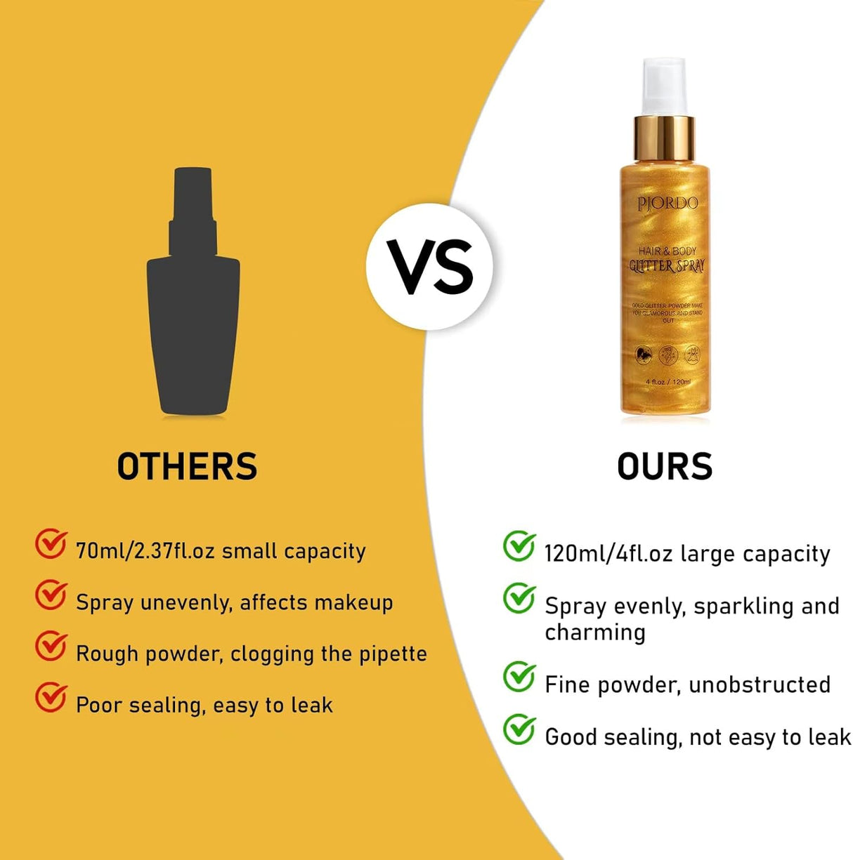 Spray de purpurina brillante corporal Pjordo