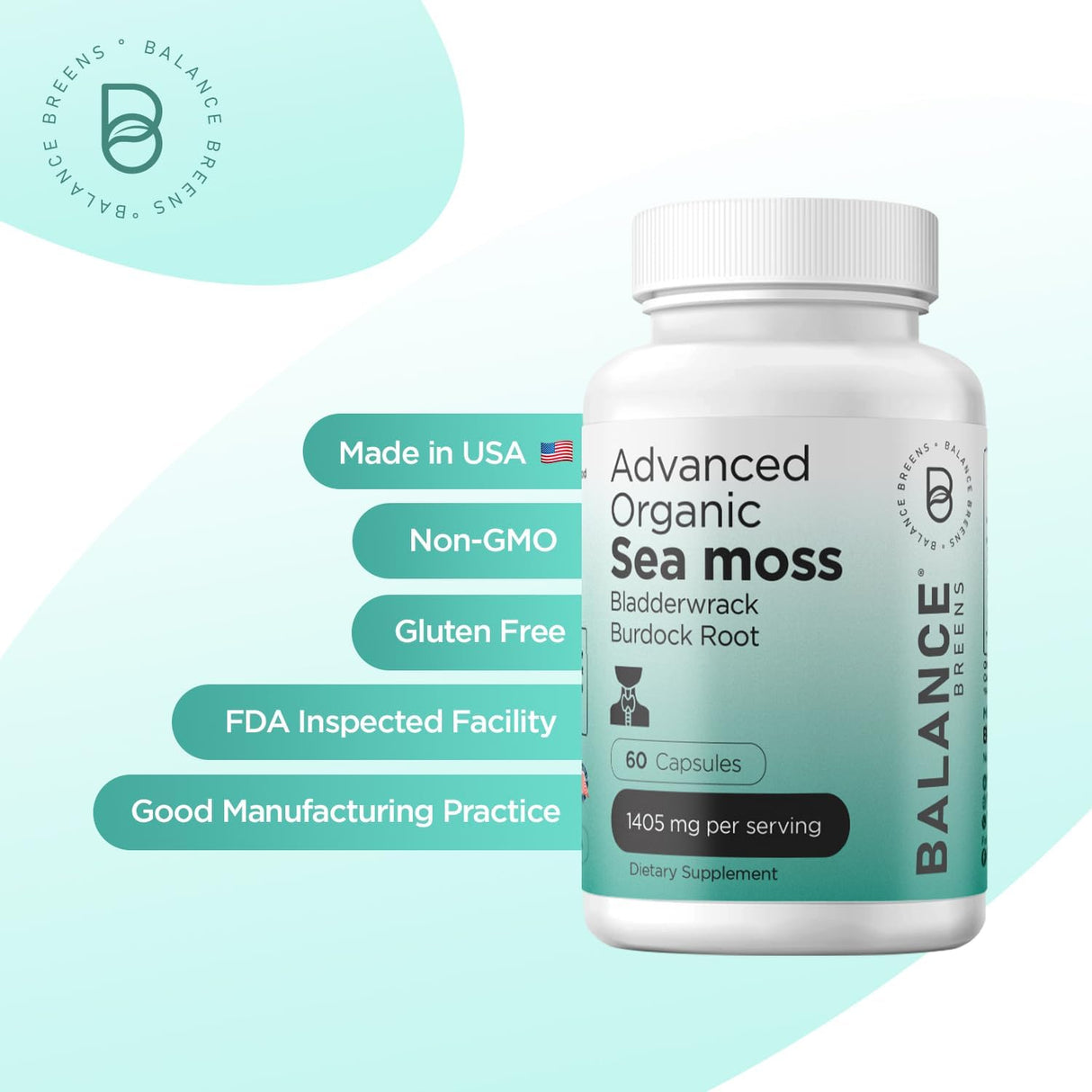 Suplemento de Musgo de Irlanda, Búlderwrack y Bardana 1405mg