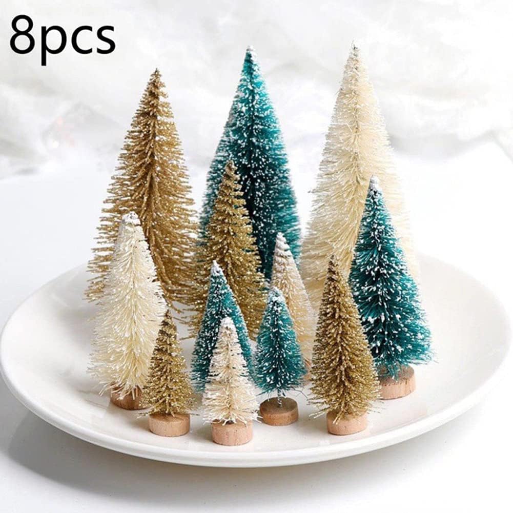 8 Pcs Árboles Navideños Artificiales con Base de Madera