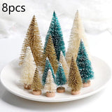 8 Pcs Árboles Navideños Artificiales con Base de Madera