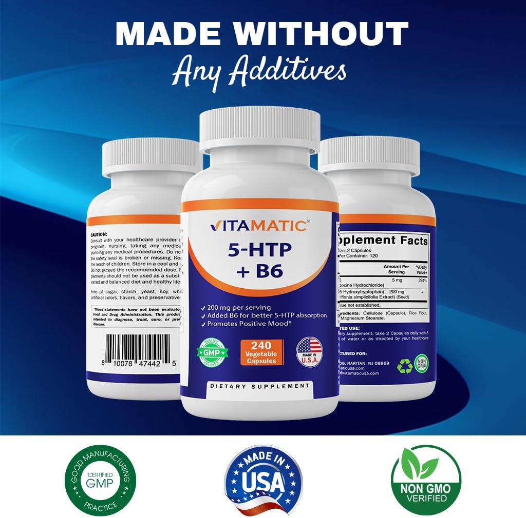 Vitamatic 5-HTP 200mg con B6 - 240 Cápsulas Vegetarianas