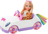 Set de coche de Barbie Chelsea con unicornio, muñeca pequeña y accesorios