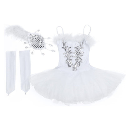 Tutu Dress Disfraz con guantes Pinza de pelo Blanco 5-6