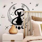Simple Gato Negro Fase Lunar Flor Pegatinas de Pared Fondo