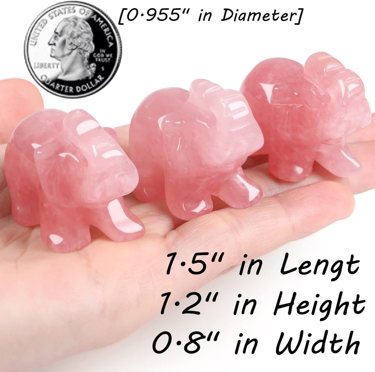 QINJIEJIE Decoración de elefante de cuarzo rosa,  cristales