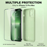 BossKiss Funda compatible con iPhone 13 Pro Max, funda de silicona líquida de alta calidad [tacto aterciopelado] [2 protectores de pantalla de vidrio templado 9H], funda de kit de protección completa a prueba de golpes, color matcha