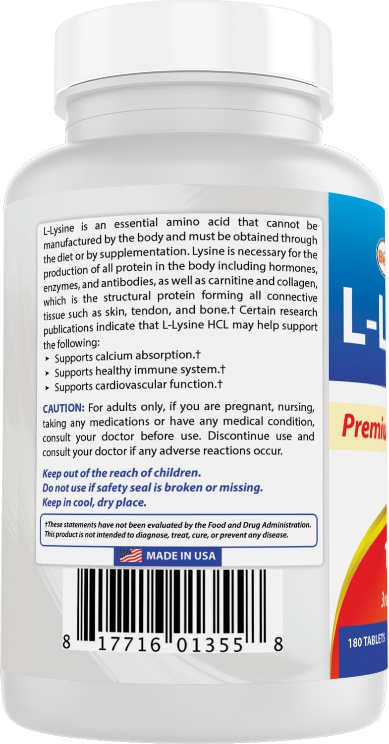 L-Lisina 1000mg 180 Tabletas - Best Naturals, Inmunidad y Herpes