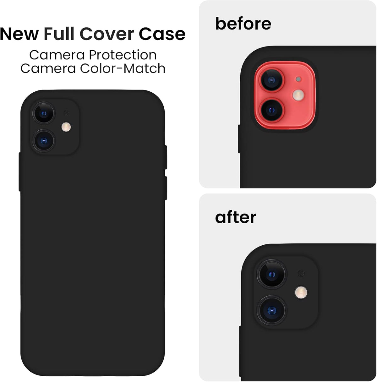 FireNova Funda diseñada para iPhone 12, funda de silicona mejorada [protección de cámara] con forro de microfibra suave antiarañazos, 6.1 pulgadas, color negro