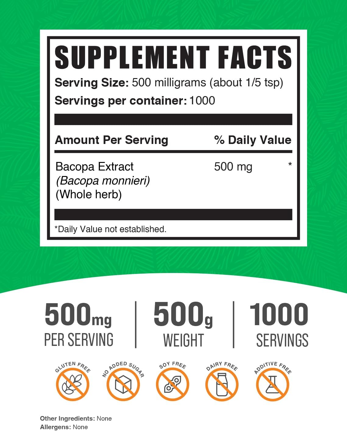 Extracto de Bacopa Monnieri - Suplemento Herbal Sin Gluten
