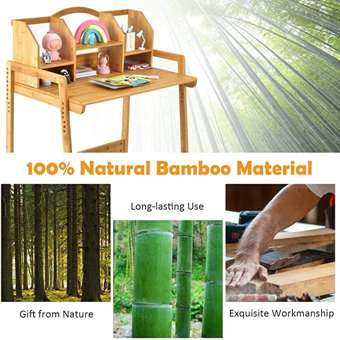 Juego de escritorio y silla para niños de altura de bambú