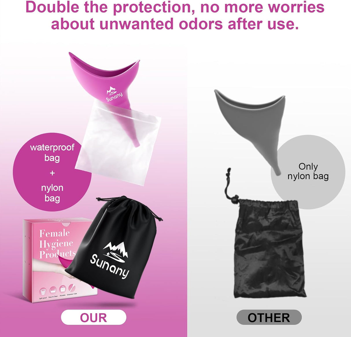 Sunany Urinal Femenino con embudo de silicona, portátil y reutilizable