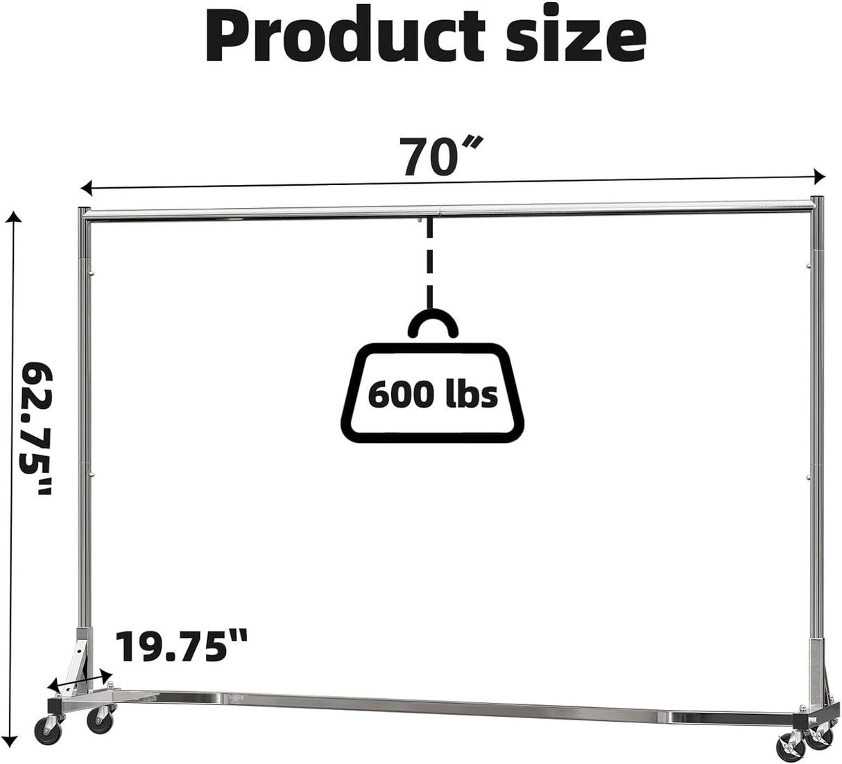 Perchero Industrial con Ruedas, 70in, 600lb, Extra Largo