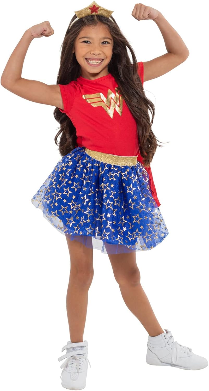 Disfraz Wonder Woman DC Comics Con Falda y Capa para Niños