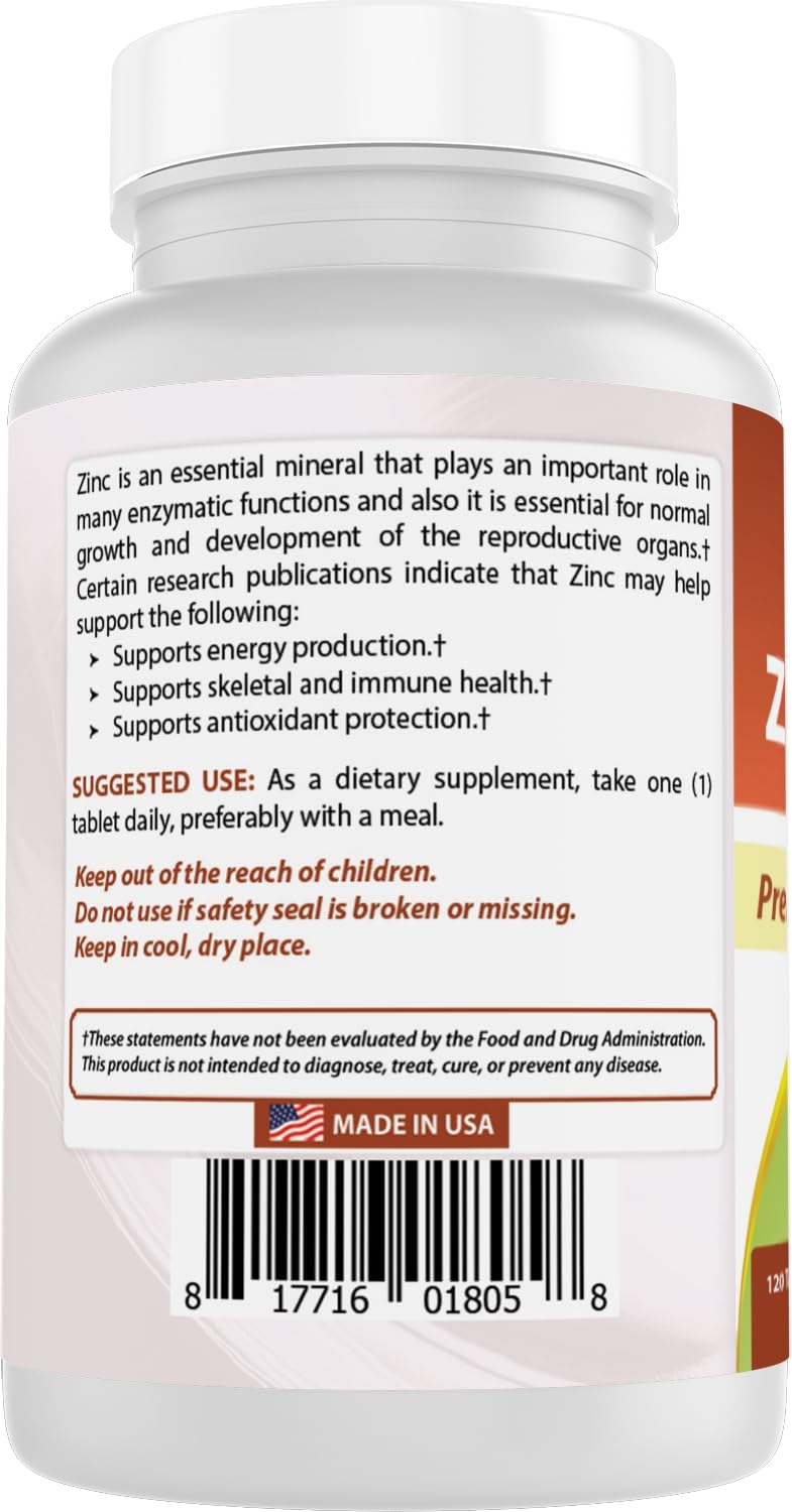 Suplemento de Zinc 30mg Best Naturals Zinc Citrato, Inmunidad, 120 Tablas x 3