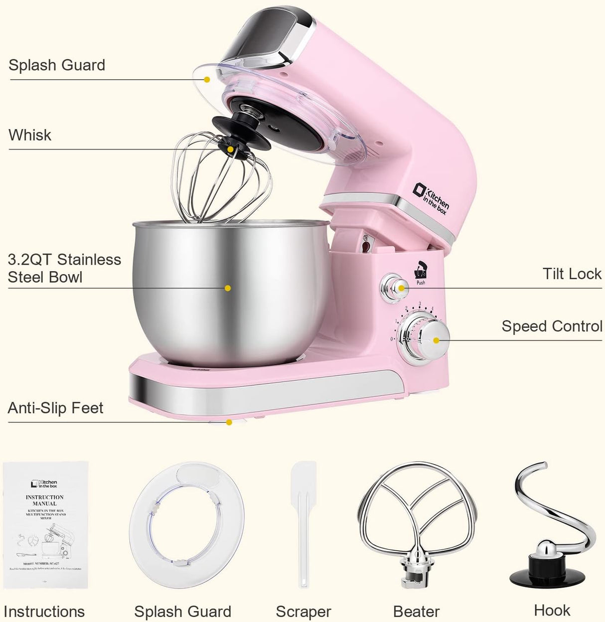 Batidora de pie Kitchen in the Box, 3.2Qt, 6 velocidades, modelo.